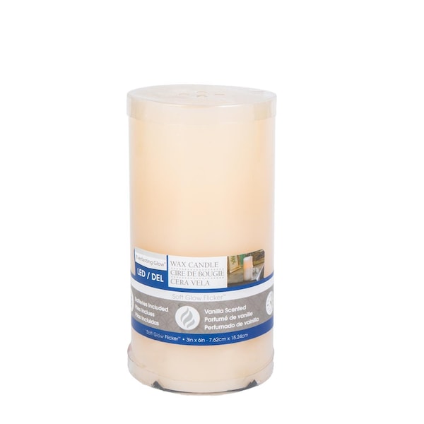 Everlasting Glow Everlasting Glow Bisque Vanilla Scent Wavy Edge Pillar Flameless Flickering Candle - 33076