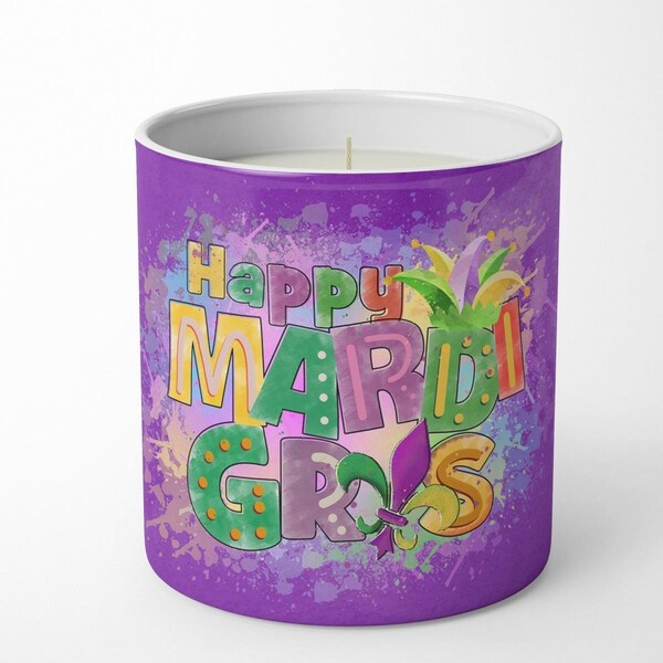 Carolines Treasures 3.75 x 3.25 in. Unisex Happy Mardi Gras 10 oz Decorative Soy Candle - WDK4647CDL