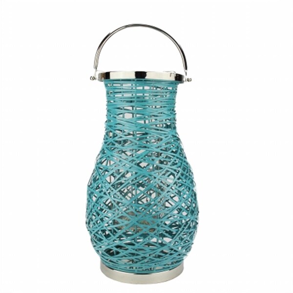 Northlight Seasonal Modern Turquosie Blue Decorative Woven Iron Pillar Candle Lantern with Glass Hurricane - 31580113