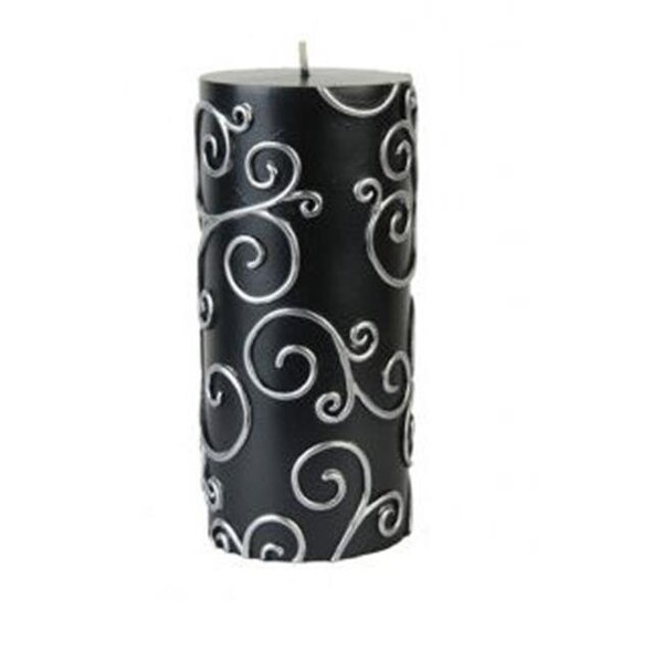 Zest Candle Zest Candle CPS-002-12 3 x 6 in. Black Scroll Pillar Candle -12pcs-Case - Bulk - CPS-002_12