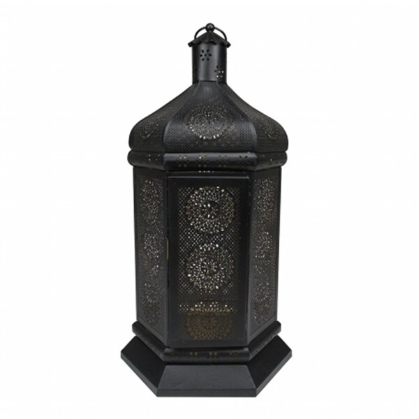 Northlight Seasonal Black and Gold Moroccan Style Floral Cut-Out Pillar Candle Lantern - 31580134