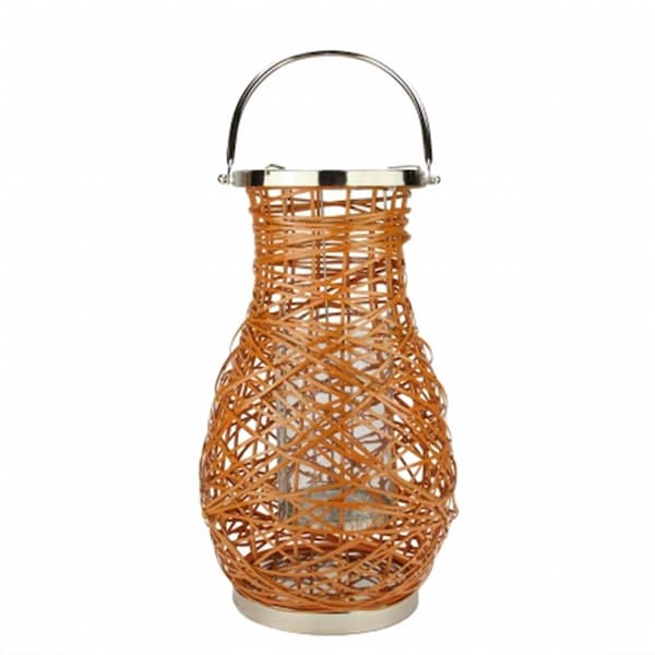Northlight Seasonal Modern Orange Decorative Woven Iron Pillar Candle Lantern with Glass Hurricane - 31580049