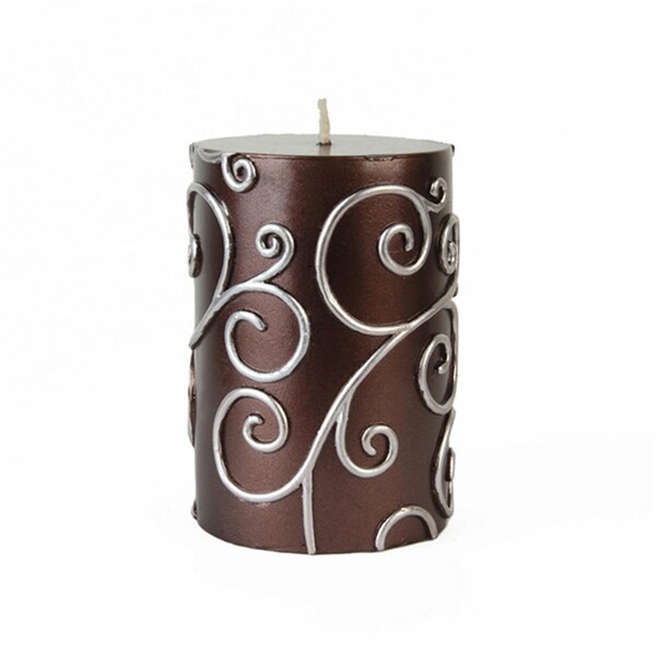 Zest Candle CPS-005-12 3 x 4 in. Brown Scroll Pillar Candle, 12PK - CPS-005_12