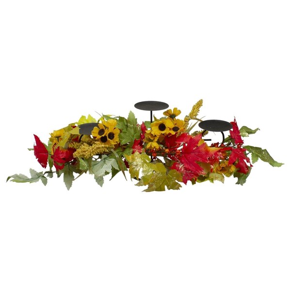 Lovelyhome 28 in. Sunflower Leaves Fall Harvest Candle Holder, Yellow & Red - LO2129125