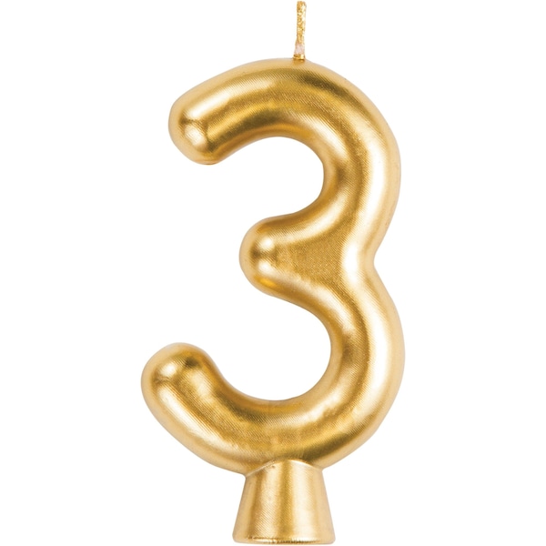 Creative Converting Gold Number 3 Candle, 1.5"x2.75", 12PK - 339956