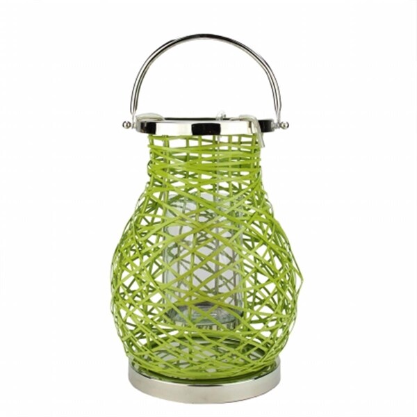 Northlight Seasonal Modern Green Decorative Woven Iron Pillar Candle Lantern with Glass Hurricane - 31580083