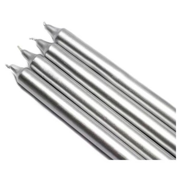 Zest Candle Zest Candle CEZ-104 10 in. Metallic Silver Straight Taper Candles -1 Dozen - CEZ-104