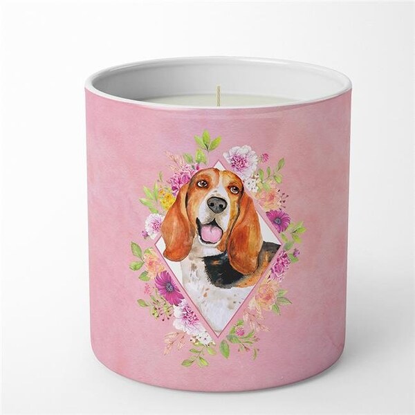 Carolines Treasures Carolines Treasures CK4116CDL 10 oz Basset Hound Pink Flowers Decorative Soy Candle - CK4116CDL