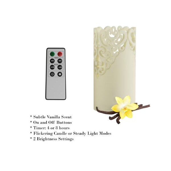 Hastings Home Set of 3 LED Candles, Remote Control, Lace Detailed, Vanilla Scented Wax, Realistic Flameless Lights - 457774ZAF