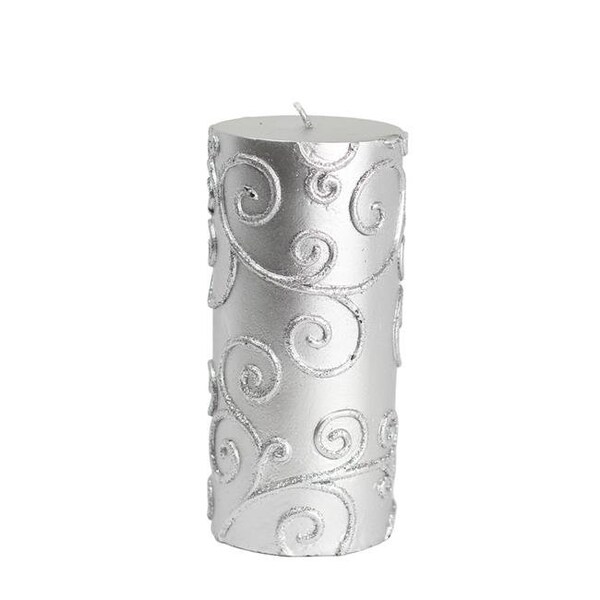 Jeco Jeco CPZ-070 3 x 6 in. Scroll Pillar Candle; Silver - CPZ-070