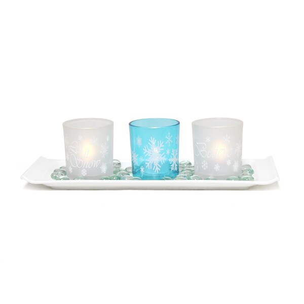 Elegant Designs Winter Wonderland Candle Set of 3, Blue Frost - HG5000-FBL