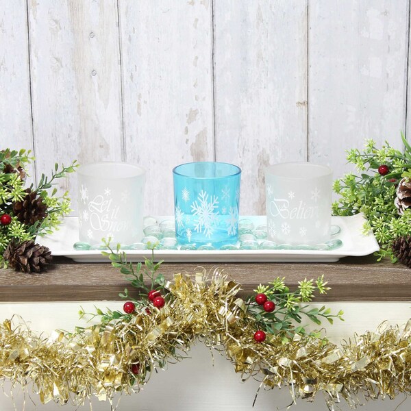 Elegant Designs Winter Wonderland Candle Set of 3, Blue Frost - HG5000-FBL