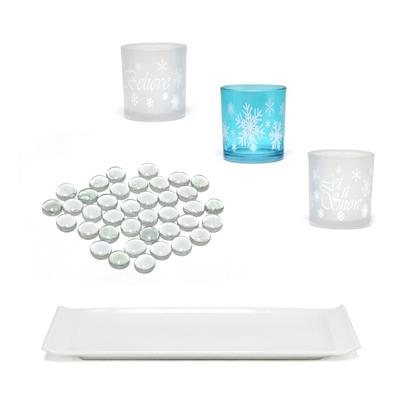 Elegant Designs Winter Wonderland Candle Set of 3, Blue Frost - HG5000-FBL