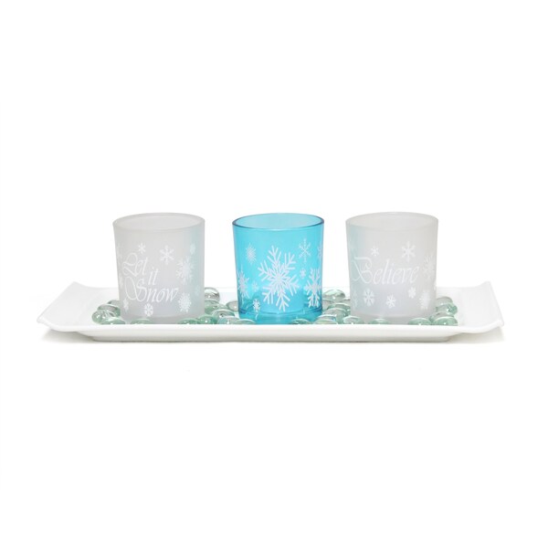 Elegant Designs Winter Wonderland Candle Set of 3, Blue Frost - HG5000-FBL