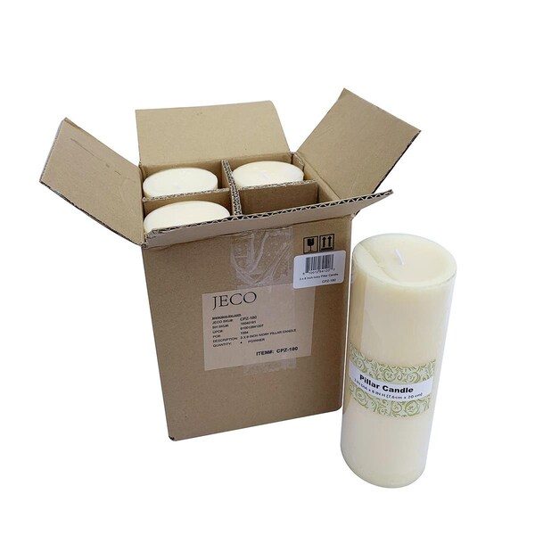 Jeco Jeco CPZ-180-4 3 x 8 in. Pillar Candle; Ivorys - Set of 4 - CPZ-180_4