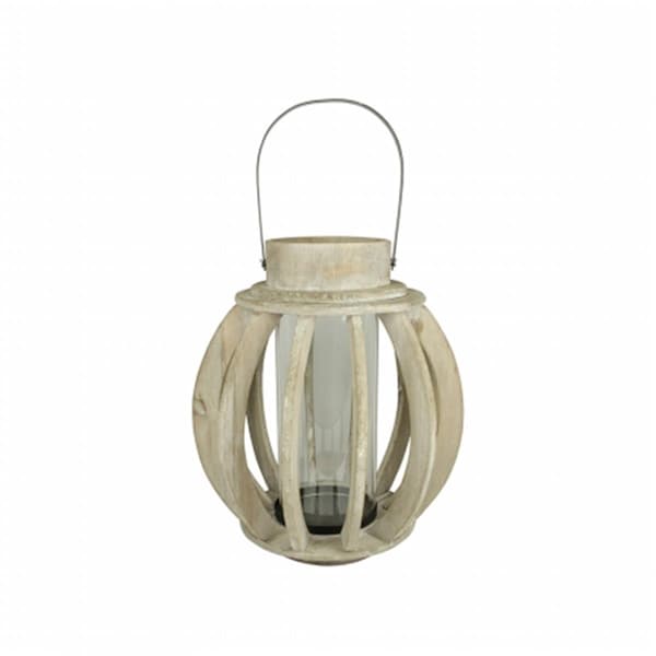 Northlight Seasonal 14.75 in. Seaside Treasures Rustic Chic Drift Wood Sphere and Glass Hurricane Pillar Candle Lantern - 31366719