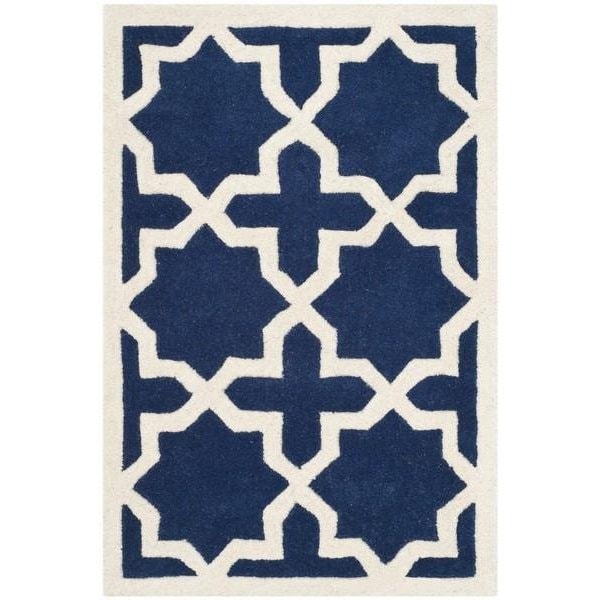 Safavieh Chatham Hand Tufted Small Rectangle Rug- Dark Blue - Ivory- 3 x 5 ft. - CHT732C-3