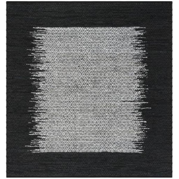 Flowers First 6 x 6 ft. Square Vintage Leather Hand Woven Area Rug, Light Grey & Black - FL2149541