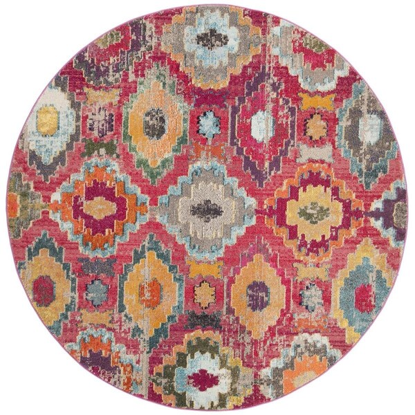 Safavieh Monaco Power Loomed Round Area RugRed & Blue 6 ft.-7 in. x 6 ft.-7 in. - MNC265Q-7R