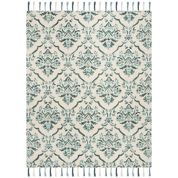 Safavieh 8 x 10 ft. Suzani Hand Hooked Large Rectangle Area RugIvory & Turquoise - SZN205A-8