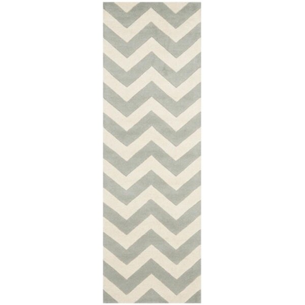 Safavieh Chatham Hand Tufted Rectangle Rug- Grey - Ivory- 2 ft. 3 in. x 13 ft. - CHT715E-213