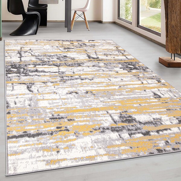 World Rug Gallery Vintage Modern Abstract Yellow/Gray/Ivory Area Rug 5'x7' - 2057YELLOW5X7