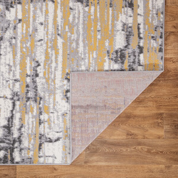 World Rug Gallery Vintage Modern Abstract Yellow/Gray/Ivory Area Rug 5'x7' - 2057YELLOW5X7