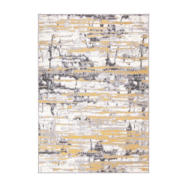 World Rug Gallery Vintage Modern Abstract Yellow/Gray/Ivory Area Rug 5'x7' - 2057YELLOW5X7