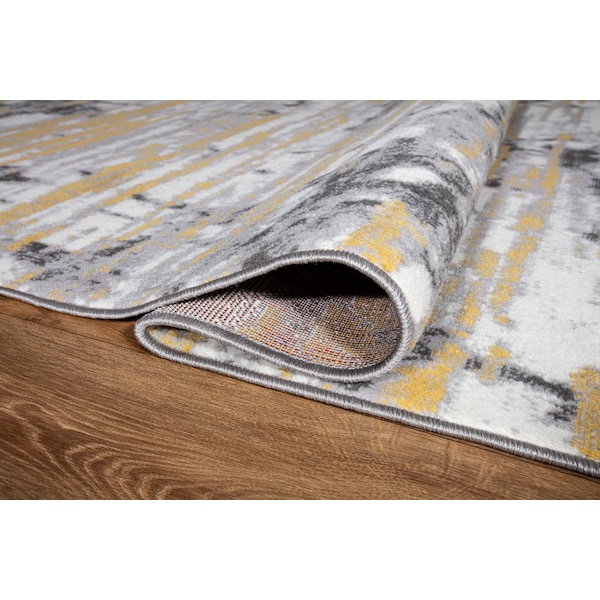 World Rug Gallery Vintage Modern Abstract Yellow/Gray/Ivory Area Rug 5'x7' - 2057YELLOW5X7