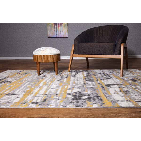 World Rug Gallery Vintage Modern Abstract Yellow/Gray/Ivory Area Rug 5'x7' - 2057YELLOW5X7