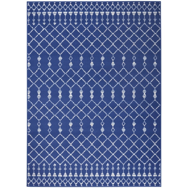 Homeroots 5 x 7 ft. Navy Blue & Ivory Berber Pattern Area Rug - 385830