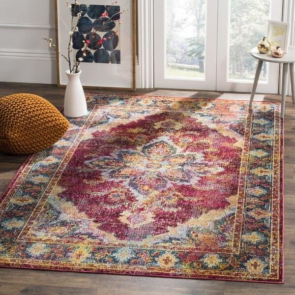 Safavieh Crystal Power Loomed Runner Area Rug, Ruby and Navy - 2 ft.-2 in. x 7 ft. - CRS508R-27