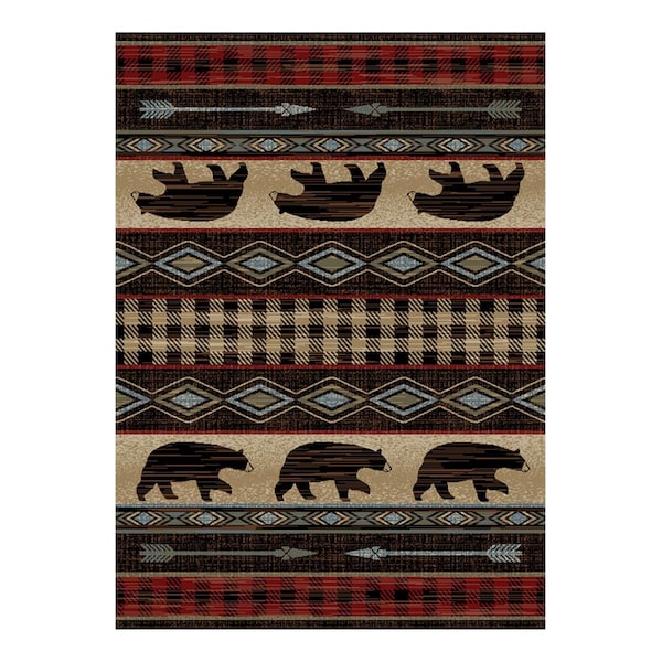 Mayberry Rug 2 ft. 3 in. x 7 ft. 7 in. Lodge King Bear Down Area Rug, Red - LK2020 2X8