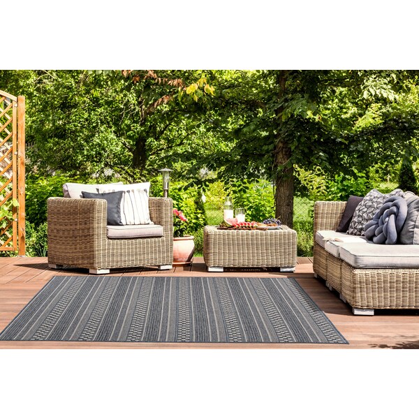 World Rug Gallery Bohemian Stripes Indoor/Outdoor Area Rug 5' x 7' Blue - 418BLUE5X7
