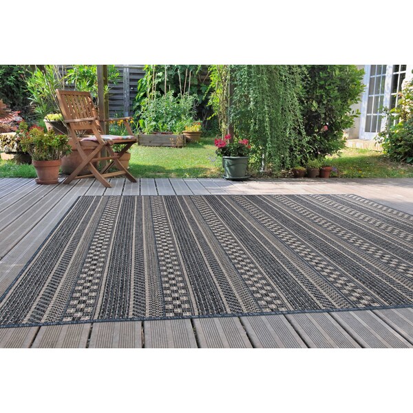 World Rug Gallery Bohemian Stripes Indoor/Outdoor Area Rug 5' x 7' Blue - 418BLUE5X7