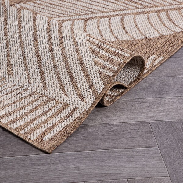 World Rug Gallery Distressed Palm Leaves Textured Flat Weave Indoor/Outdoor Area Rug 7'10" x 10' Brown - 114BROWN8X10