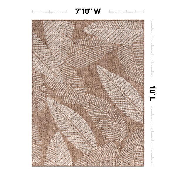 World Rug Gallery Distressed Palm Leaves Textured Flat Weave Indoor/Outdoor Area Rug 7'10" x 10' Brown - 114BROWN8X10