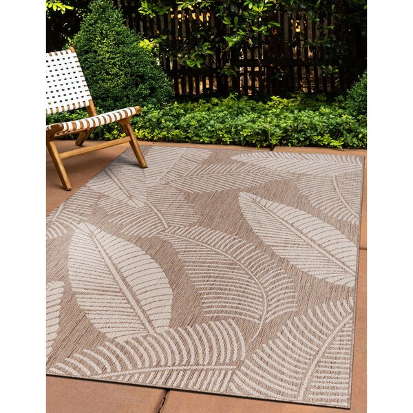 World Rug Gallery Distressed Palm Leaves Textured Flat Weave Indoor/Outdoor Area Rug 7'10" x 10' Brown - 114BROWN8X10