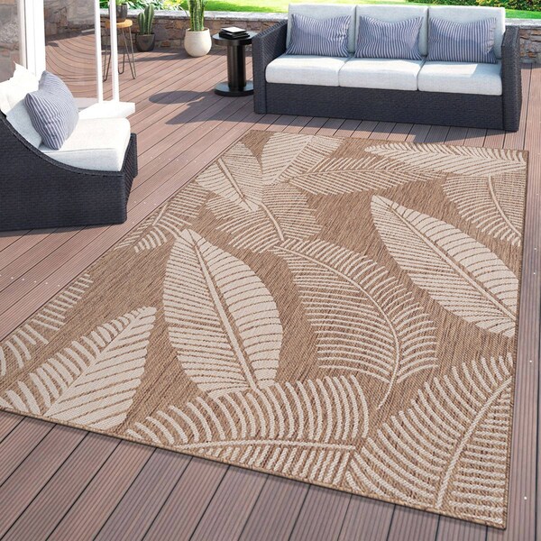 World Rug Gallery Distressed Palm Leaves Textured Flat Weave Indoor/Outdoor Area Rug 7'10" x 10' Brown - 114BROWN8X10