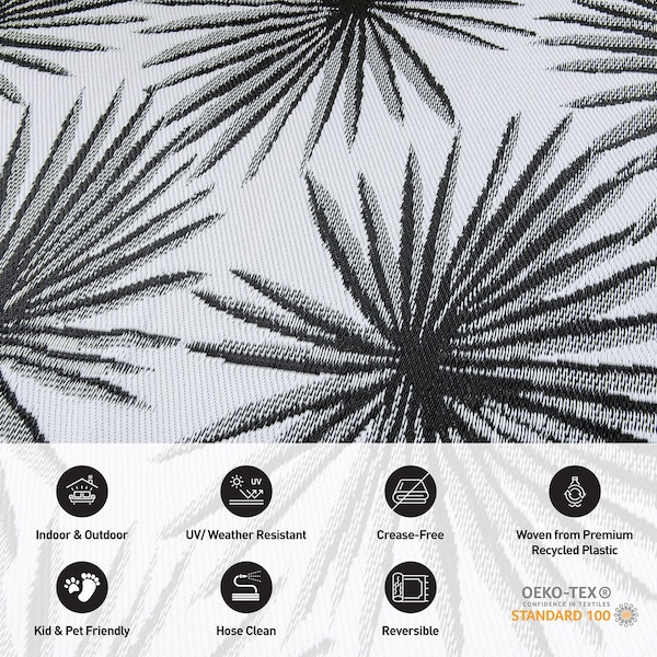 World Rug Gallery Floral Tropical Reversible Recycled Plastic 7'10'' X 10' Black Outdoor Rug - 6075BLACK8X10