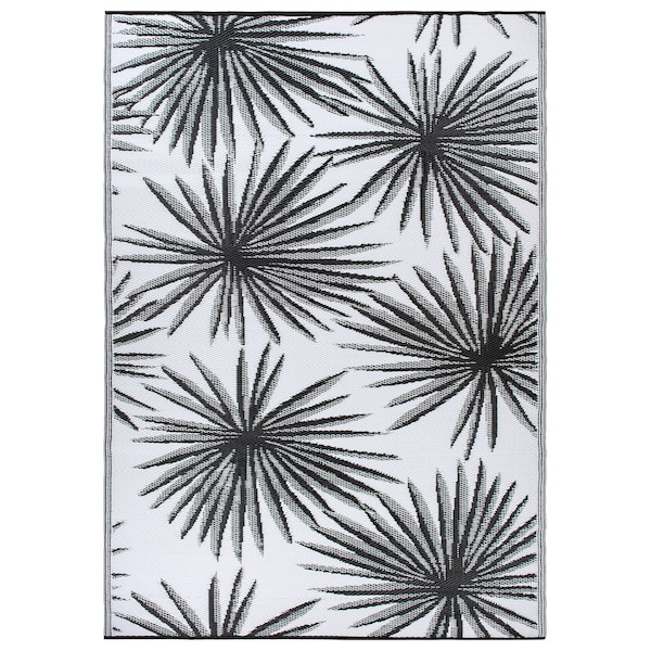 World Rug Gallery Floral Tropical Reversible Recycled Plastic 7'10'' X 10' Black Outdoor Rug - 6075BLACK8X10