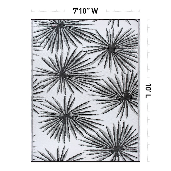 World Rug Gallery Floral Tropical Reversible Recycled Plastic 7'10'' X 10' Black Outdoor Rug - 6075BLACK8X10