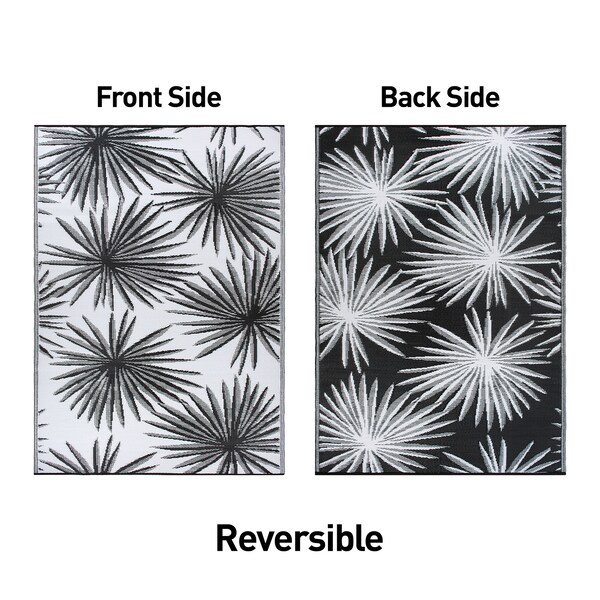World Rug Gallery Floral Tropical Reversible Recycled Plastic 7'10'' X 10' Black Outdoor Rug - 6075BLACK8X10