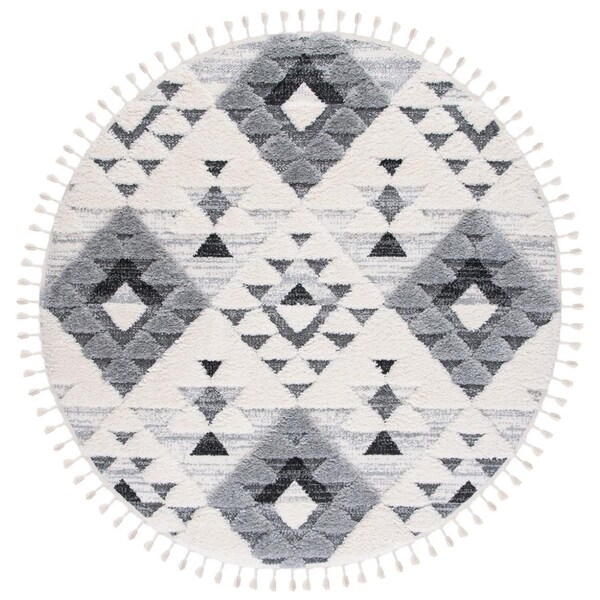 Safavieh 4 x 4 ft. Moroccan Tassel Shag Power Loomed Round Area Rug; Ivory & Grey - MTS688F-4R