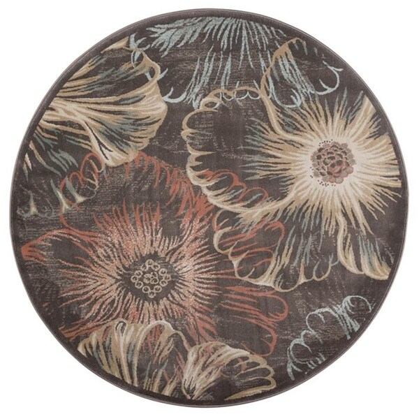 Radici Usa 3809-0024-BROWN Garda Round Floral Rugs, Brown - 5 ft. 3 in. - 3809/0024/BROWN