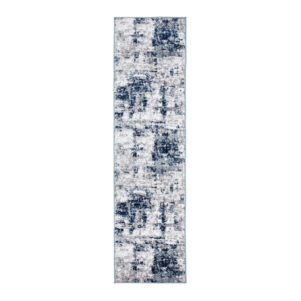 World Rug Gallery Distressed Abstract Runner Rug 2'x10' Blue - 910BLUE2X10