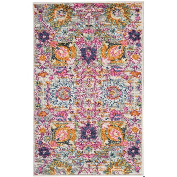 Homeroots 2 x 3 ft. Gray & Pink Distressed Scatter Area Rug - 385240