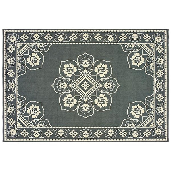 Configuracion Marina Indoor Outdoor Outdoor Oriental Rectangle Area Rug, Grey - 6 ft. 7 in. x 9 ft. 6 in. - CO1891589