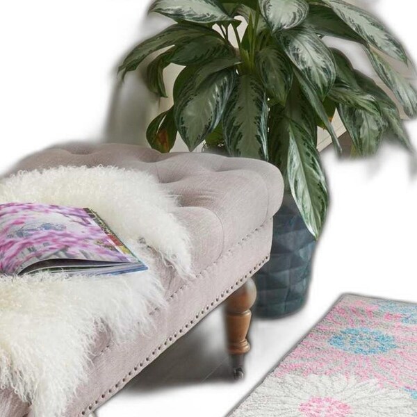 Homeroots 2 x 8 ft. Gray & Pink Tropical Flower Runner Rug - 385422