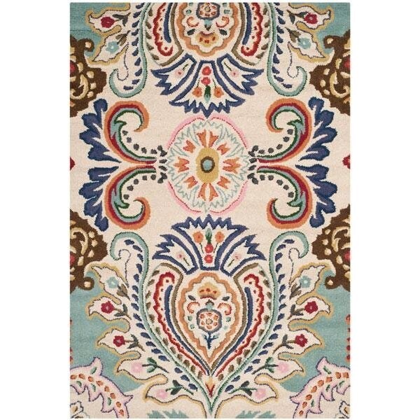 Safavieh 4 x 6 ft. Small Rectangle Country and Floral Bella- Ivory and Blue Hand Tufted Rug - BEL118A-4